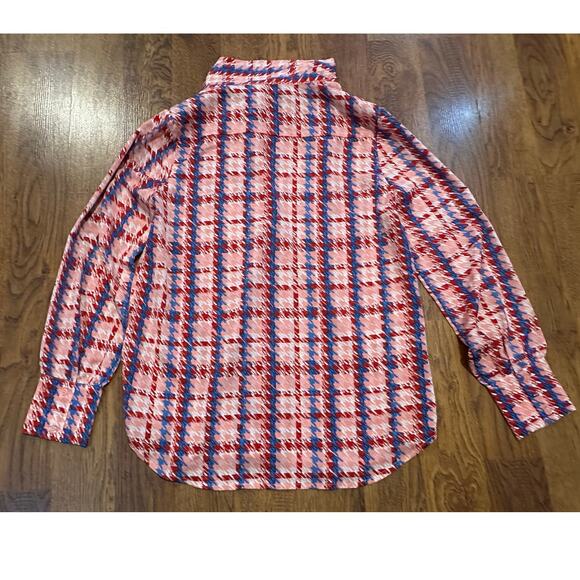 Gracia Women's Bold Aztec Print Tie Neck Blouse Size Medium NWT Button Up - Picture 2 of 9